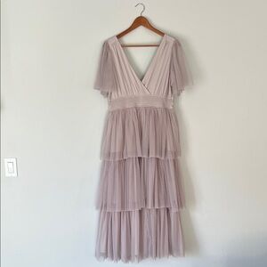 Elegant Taupe Tiered Dress